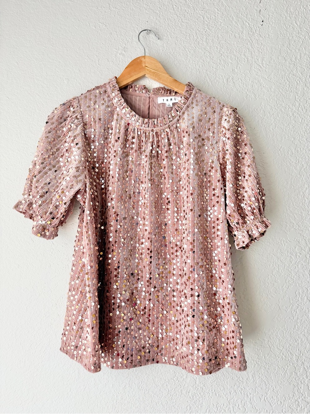 THML Rose Pink Velvet Sequin Top Sz L